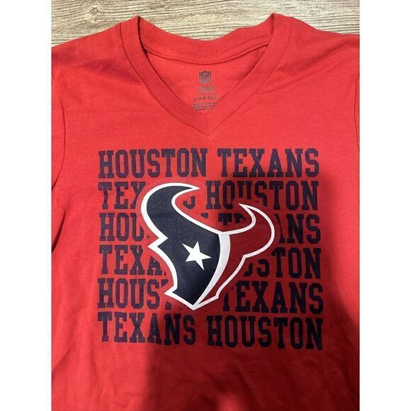 Houston Texans Girls T Shirt Size L(10/12) Red V Neck Tee NFL New. J - Picture 5 of 7
